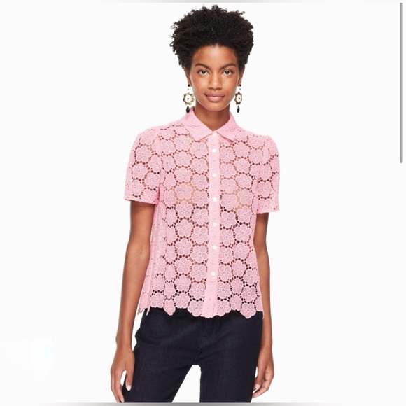 kate spade Tops - Kate Spade Bloom Floral Lace Top in Pink, Size XS